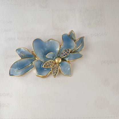 Oscar de la Renta Enamel Jasmine Flower Brooch