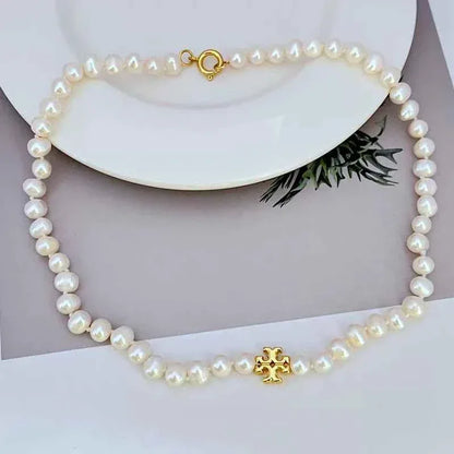 Tory Burch Elegant Freshwater Pearl Logo Necklace - JIMMY JEWELRY 01