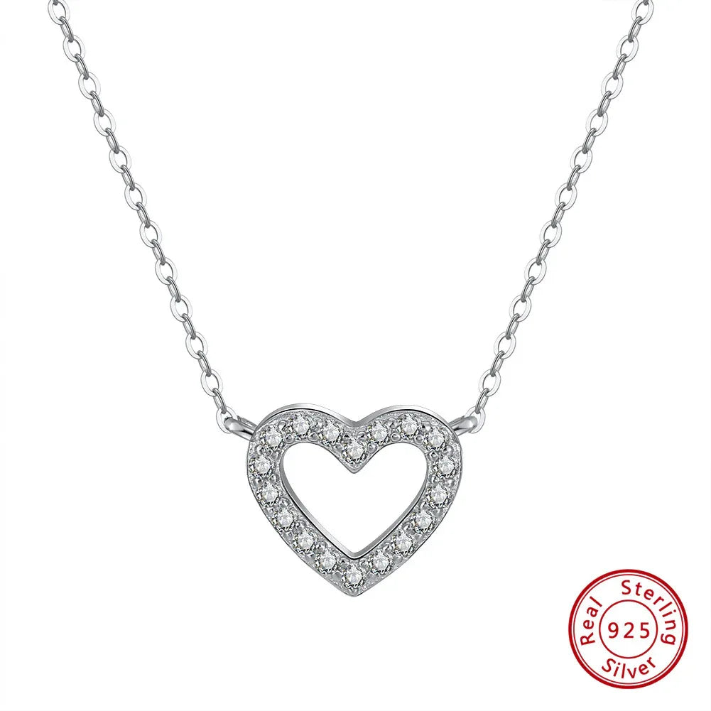 S925 Sterling Silver Heart-Shaped Zircon Necklace - JIMMY JEWELRY 01