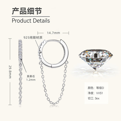 Moissanite Huggie Hoop Earrings with Chain
