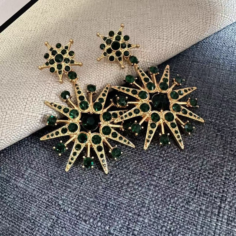 Oscar de la Renta Vintage Full-Crystal Eight-Pointed Star Stud Earrings