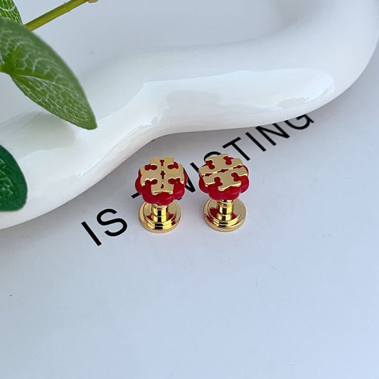 Tory Burch Commuter Multi-Color Floral Logo Stud Earrings