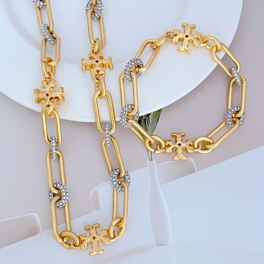 Tory Burch Light Luxury Diamond Chain Bracelet Necklace Gold