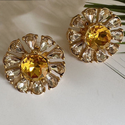 Oscar de la Renta Diamond Sunburst Flower Stud Earrings