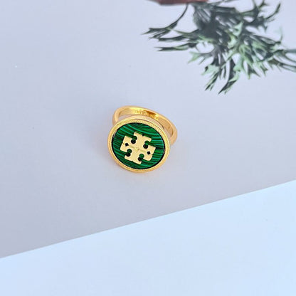 Tory Burch Classic Enamel Geometric Round Logo Metal Ring