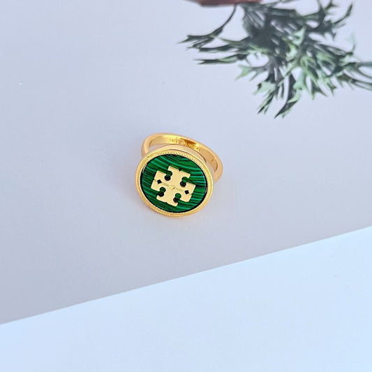 Tory Burch Classic Enamel Geometric Round Logo Metal Ring
