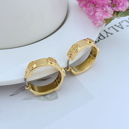 Tory Burch Embossed Logo Exquisite Metal Earrings