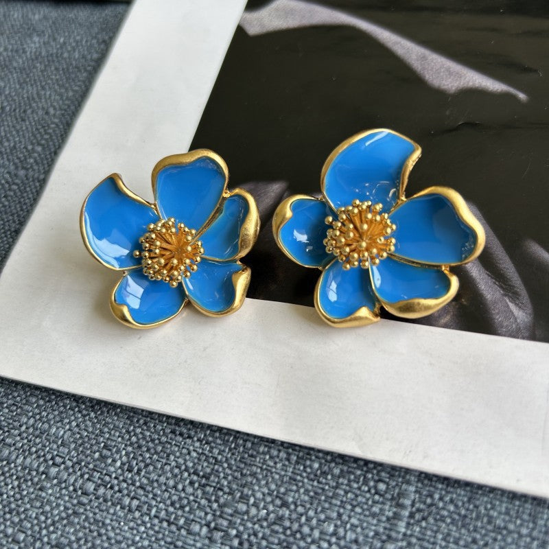 Oscar de la Renta Vintage Enamel Floral Stud Earrings for Women