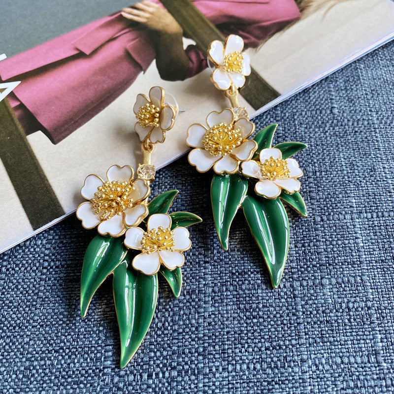 Oscar de la Renta Enamel Floral Drop Earrings