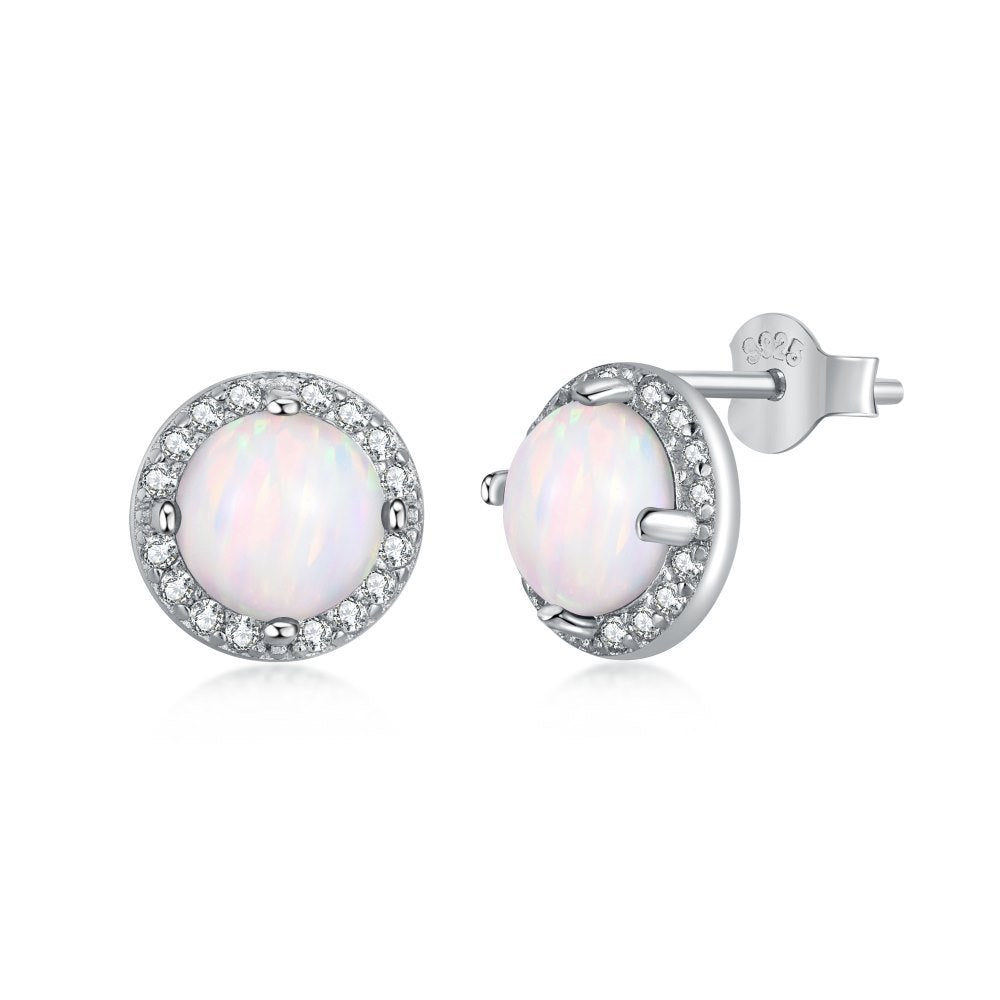 opal silver needle earrings