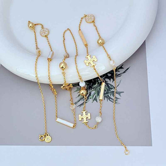 欧美时尚气质简约通勤拼接设计珐琅釉字母女款精美项链 毛衣链