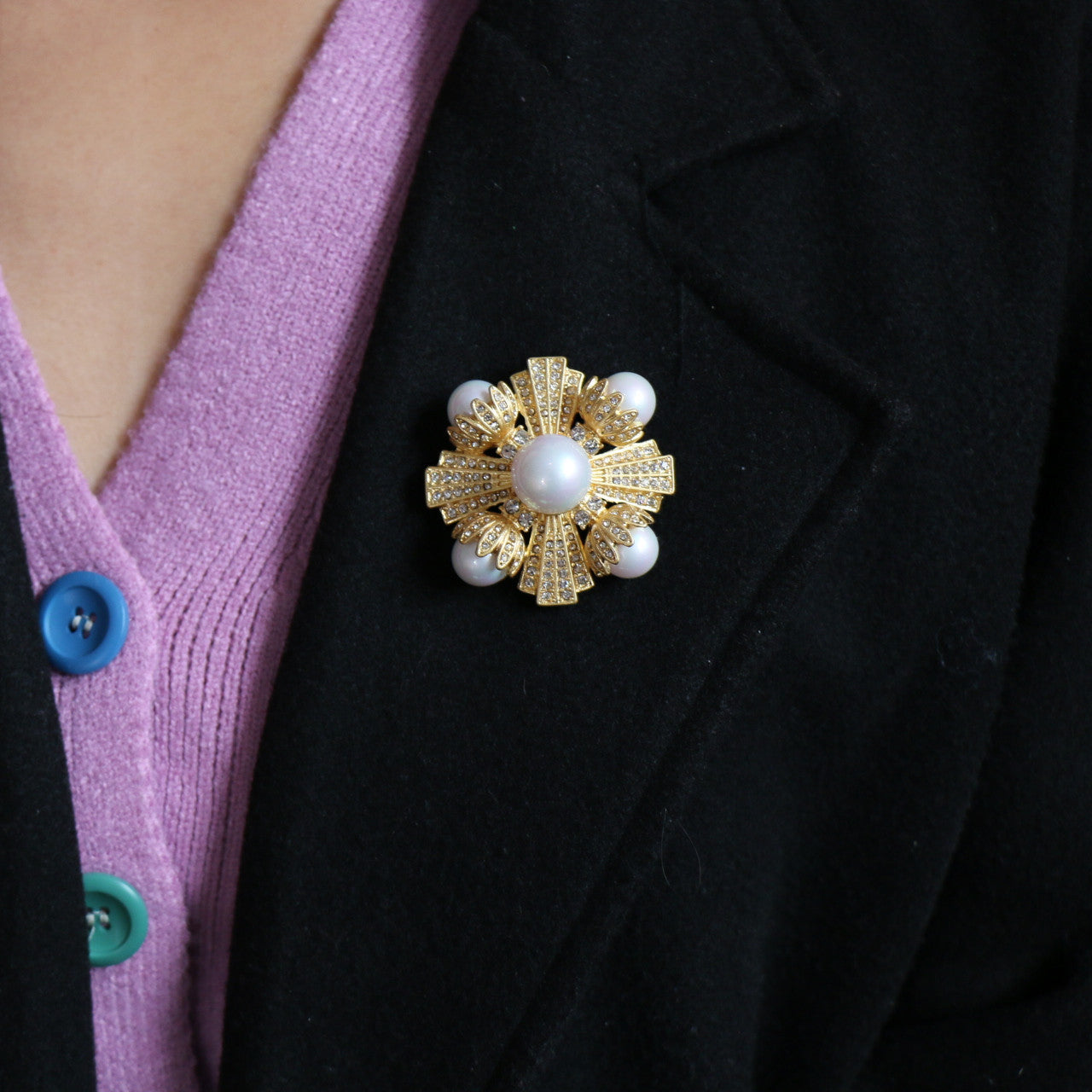 Oscar de la Renta Vintage Pearl and Crystal Brooch