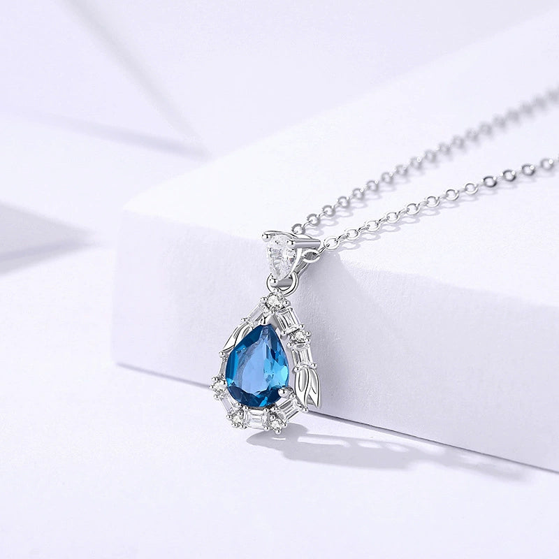 Blue Zircon 925 Sterling Silver Minimalist Necklace