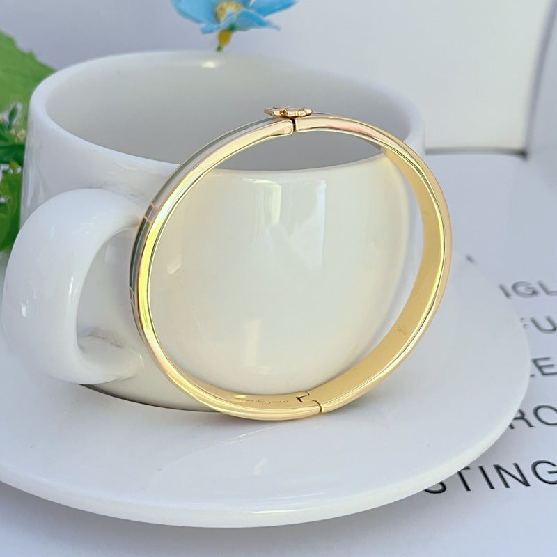 Tory Burch Elegant Colored Enamel Plaid Women's Metal Bangle