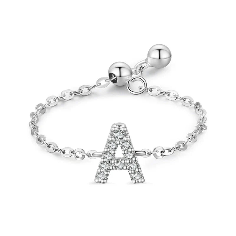 Sterling silver pavé initial bracelet with letter A charm and link chain clasp