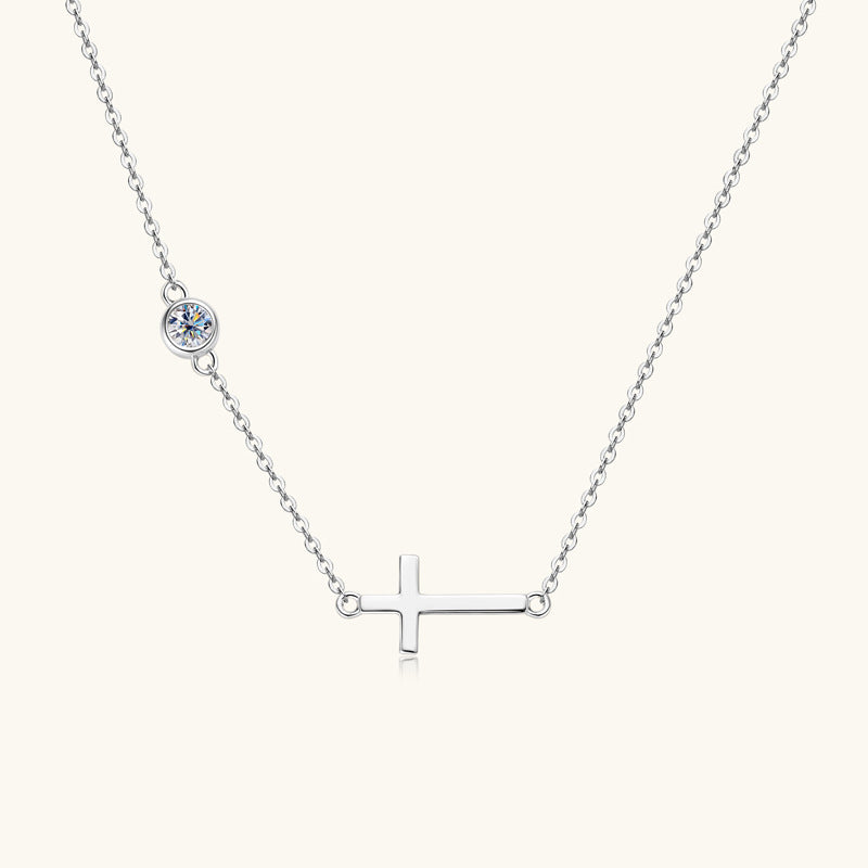 Sideways Cross Moissanite Necklace
