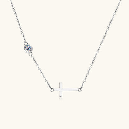 Sideways Cross Moissanite Necklace