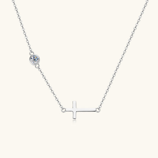 Sideways Cross Moissanite Necklace