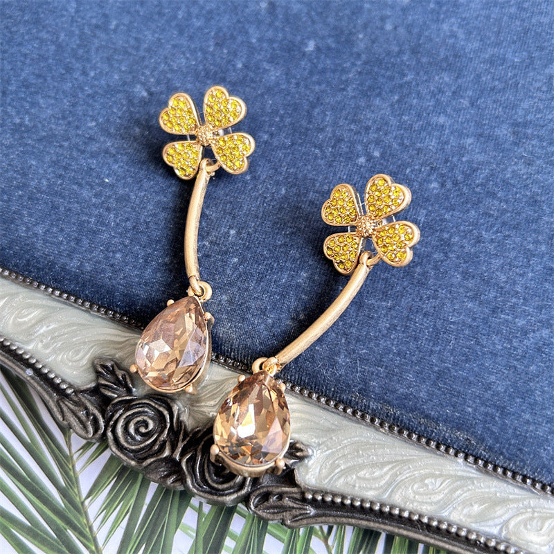 Oscar de la Renta Four-Leaf Clover Teardrop Crystal Drop Earrings