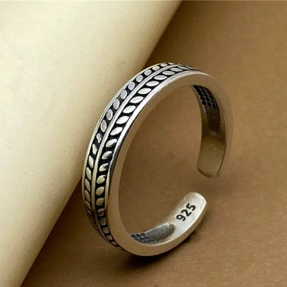 S925 Sterling Silver Leaf Vintage Ring Opening - JIMMY JEWELRY 01