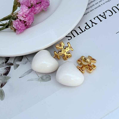 Tory Burch Sweet Glossy Heart Pendant Metal Earrings - JIMMY JEWELRY 01