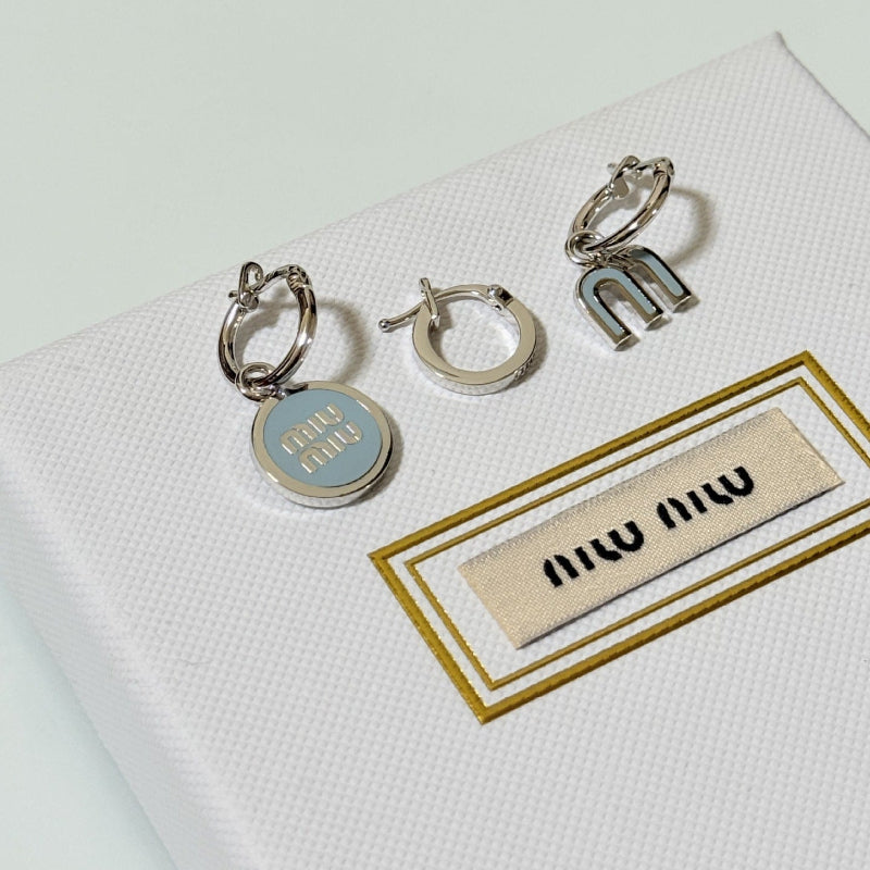 Miu Miu Enamel Asymmetrical Three-Piece Metal Earrings