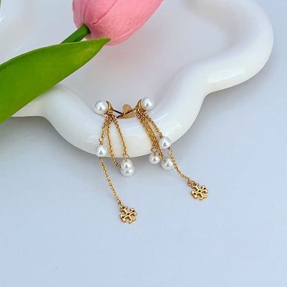 Tory Burch Pearl Chain Tassel Women's Metal Earrings