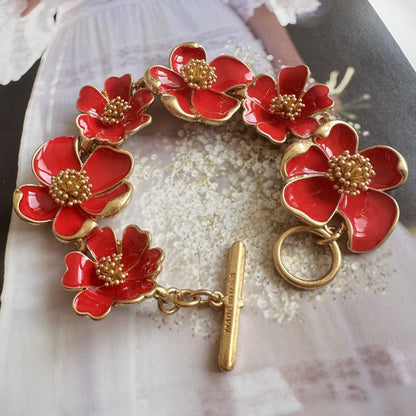 Oscar de la Renta — Intricate Enamel Floral Bracelet (Ideal for Weddings & Banquets)