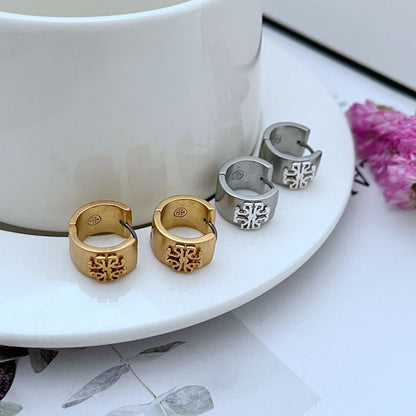Tory Burch Matte Wide-Band Logo Metal Earrings for Women