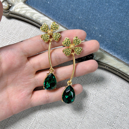 Oscar de la Renta Four-Leaf Clover Teardrop Crystal Drop Earrings