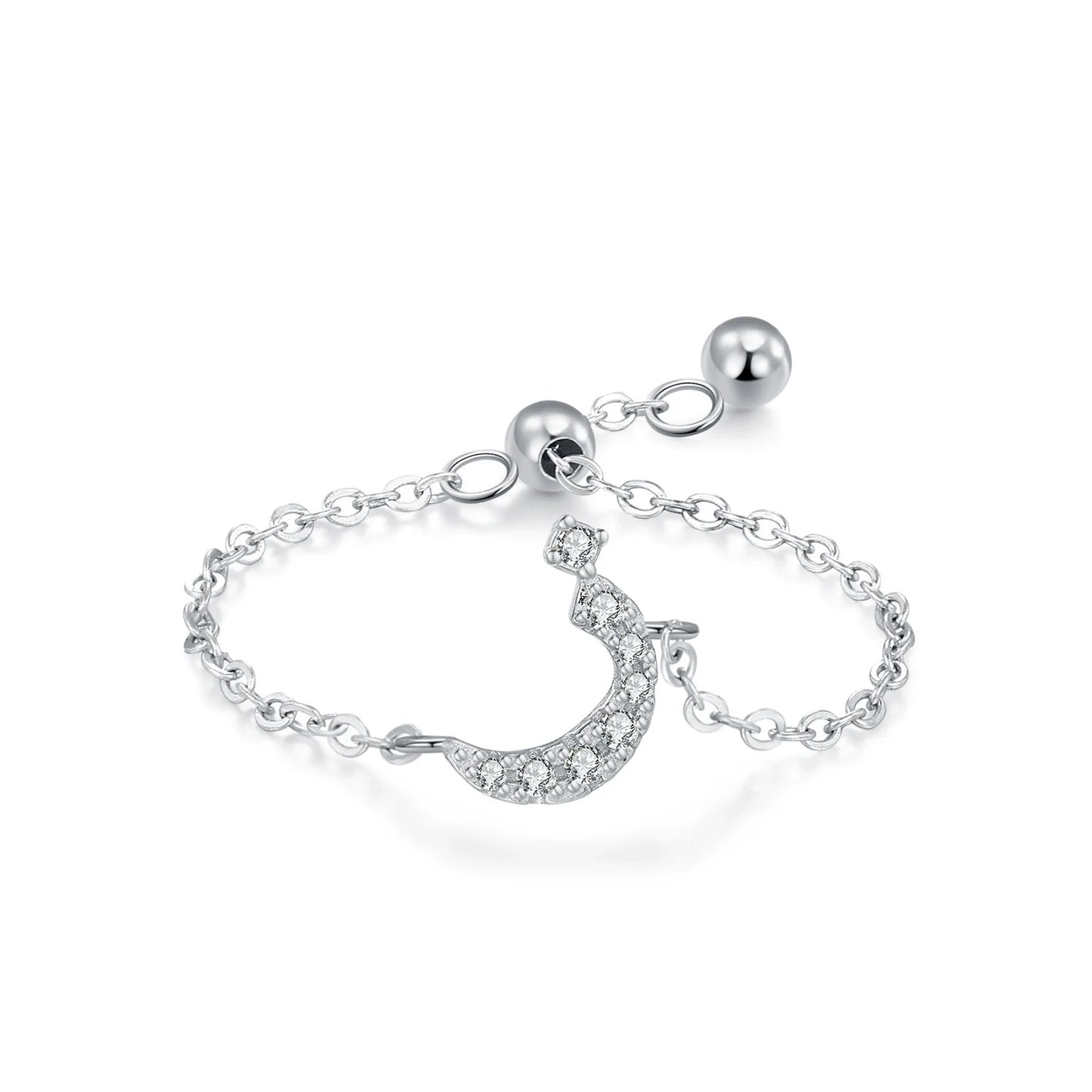 Silver Arabic letter pavé chain ring with pavé CZ Arabic letter charm on silver link band