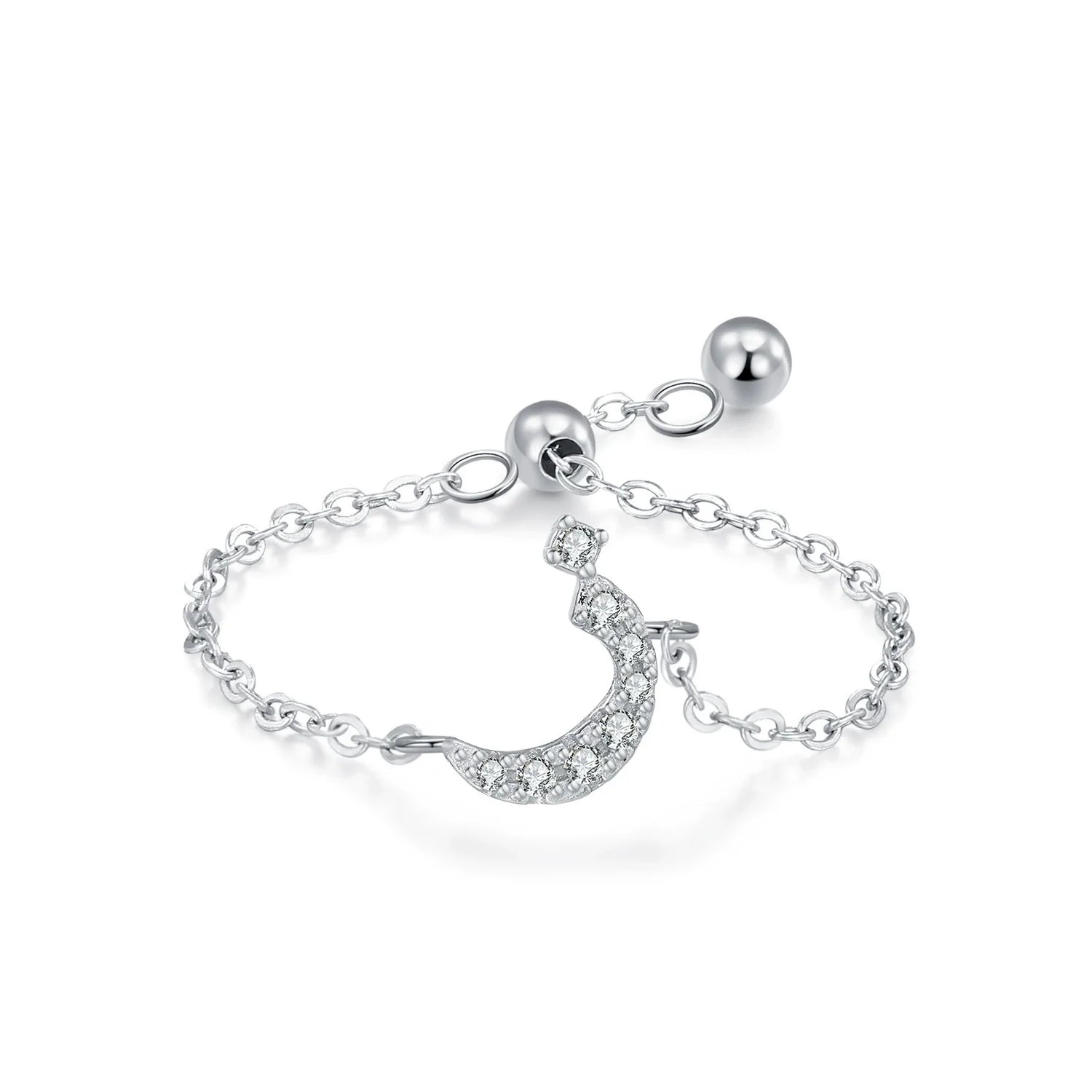 Silver Arabic letter pavé chain ring with pavé CZ Arabic letter charm on silver link band