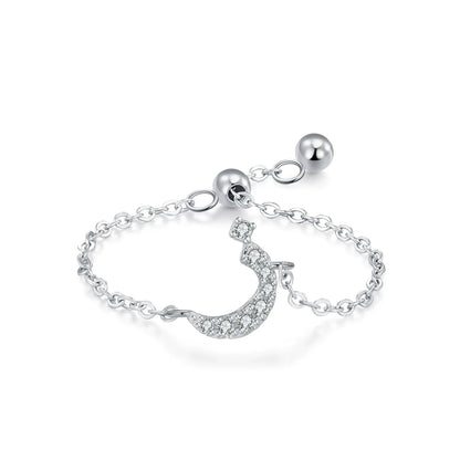 Silver Arabic letter pavé chain ring with pavé CZ Arabic letter charm on silver link band