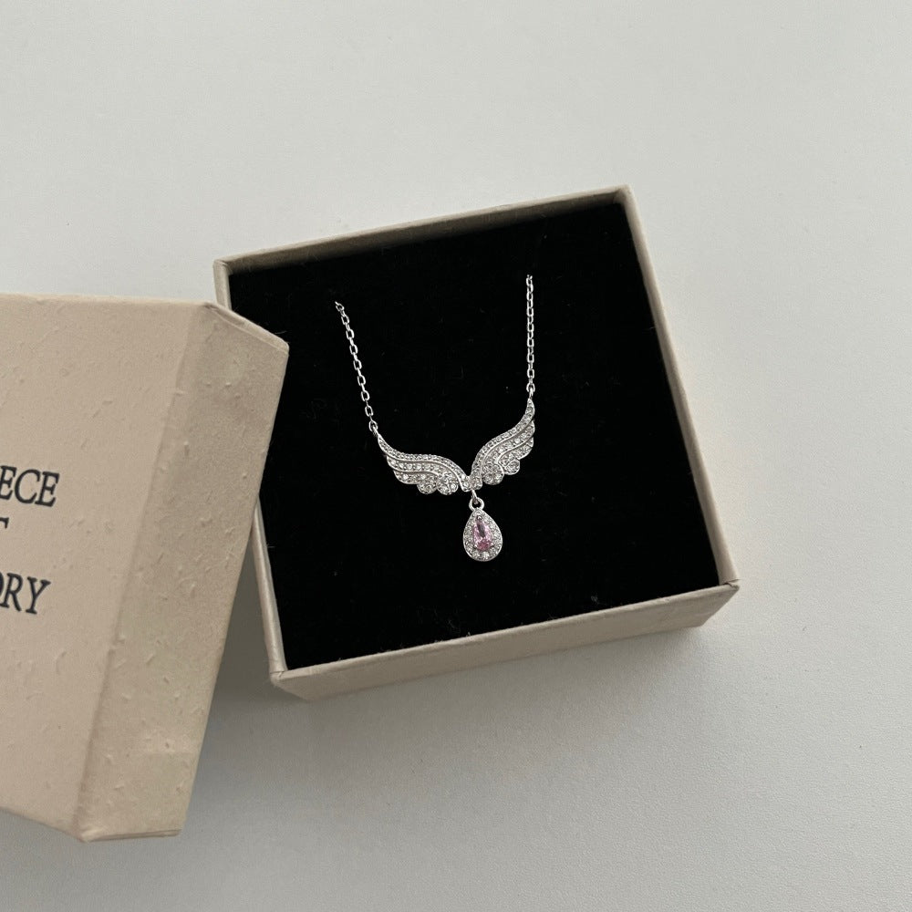 Zirconia Wings Waterdrop Pendant Necklace for Women