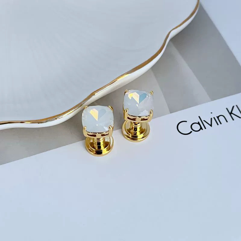 Tory Burch Geometric Square Stud Earrings Colorful Rhinestones