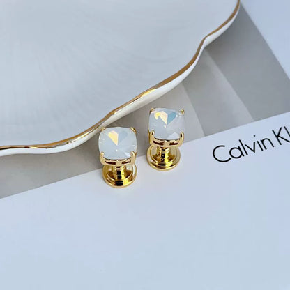 Tory Burch Geometric Square Stud Earrings Colorful Rhinestones