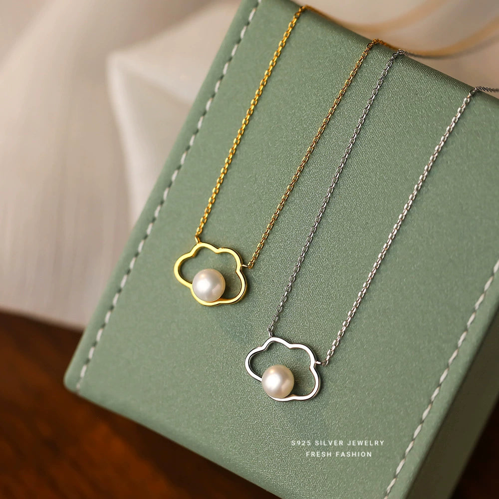 Cloud pendant pearl necklace set with gold- and silver-toned fine chains
