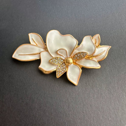 Oscar de la Renta Enamel Jasmine Flower Brooch