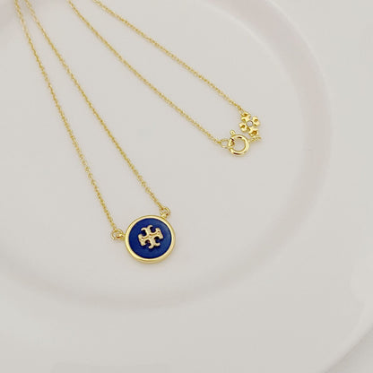 Tory Burch Logo Enamel Round Pendant Necklace