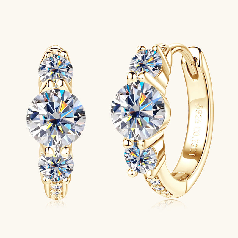 Three-Stone Moissanite Hoop Earrings