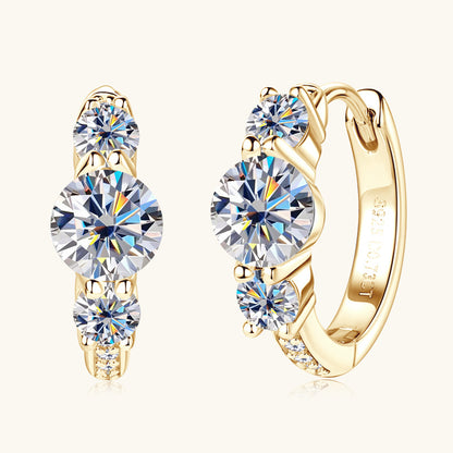 Three-Stone Moissanite Hoop Earrings