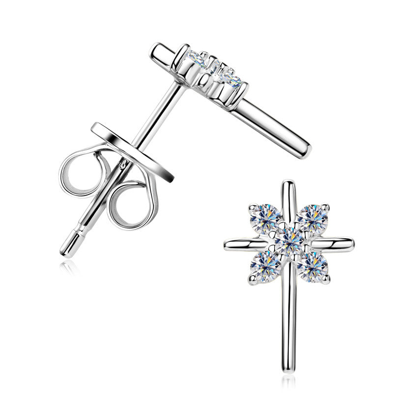 Moissanite Cross Stud Earrings