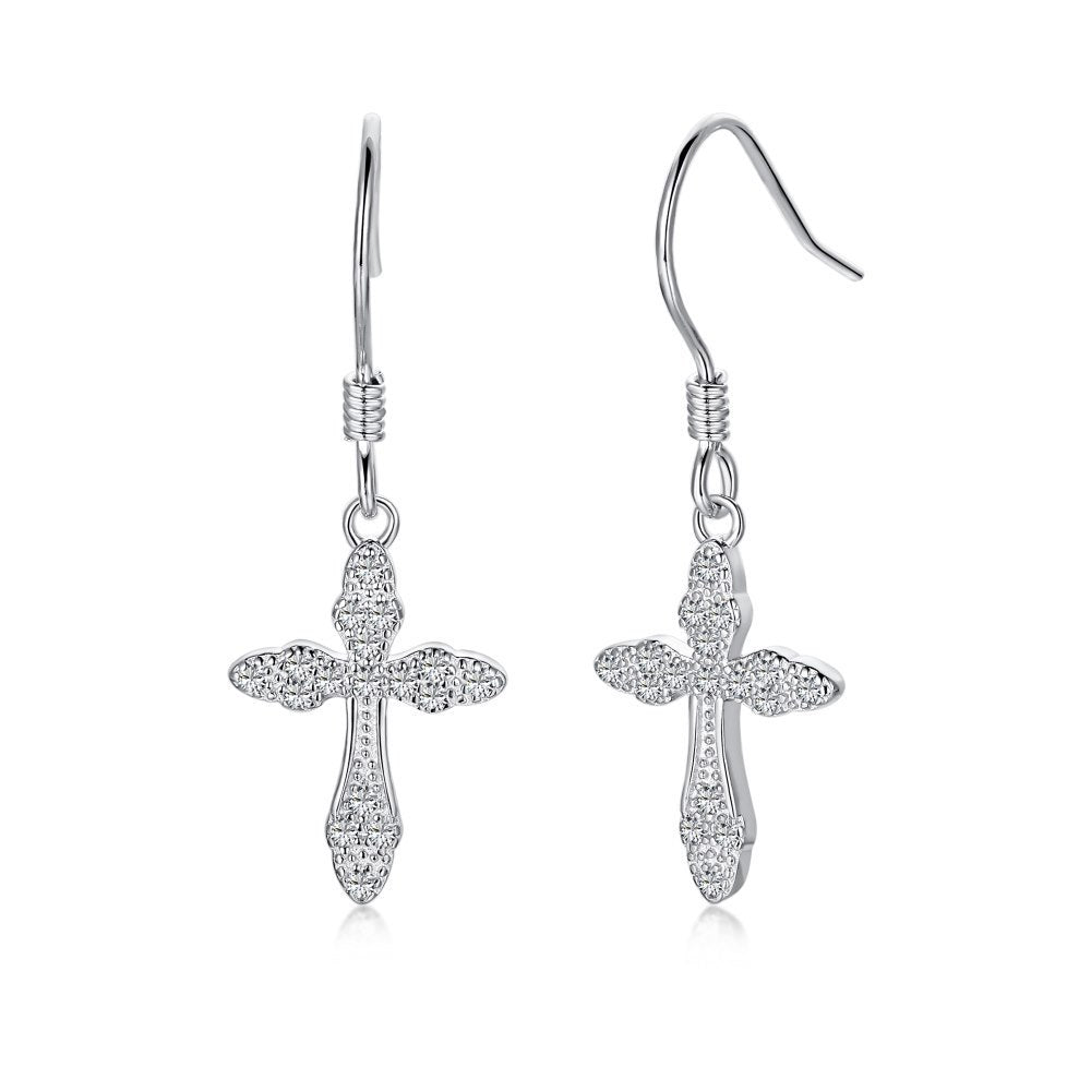 diamond cross hook earrings