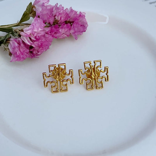 Tory Burch Simple Hollow Logo Metal Stud Earrings