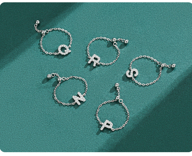 Sterling silver pavé initial letter bracelets with round chain and crystal-like letter charms