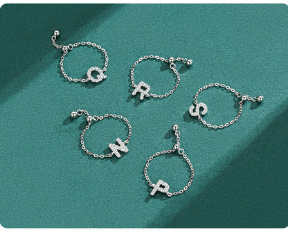 Sterling silver pavé initial letter bracelets with round chain and crystal-like letter charms
