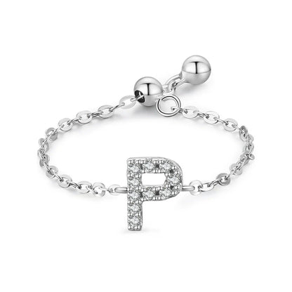 Sterling silver pavé letter P bracelet with link chain and round toggle clasp
