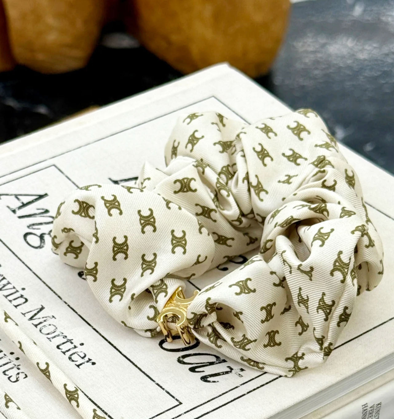 Celine Arc de Triomphe Hair Tie Silk Cotton Hair Tie