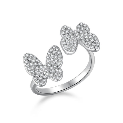 sterling silver butterfly diamond ring