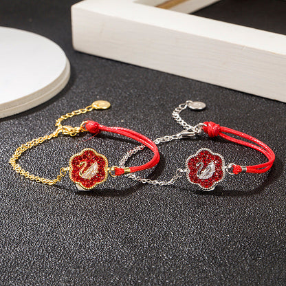 Swarovski S925 Silver Hand-Woven Cord Swan Bracelet